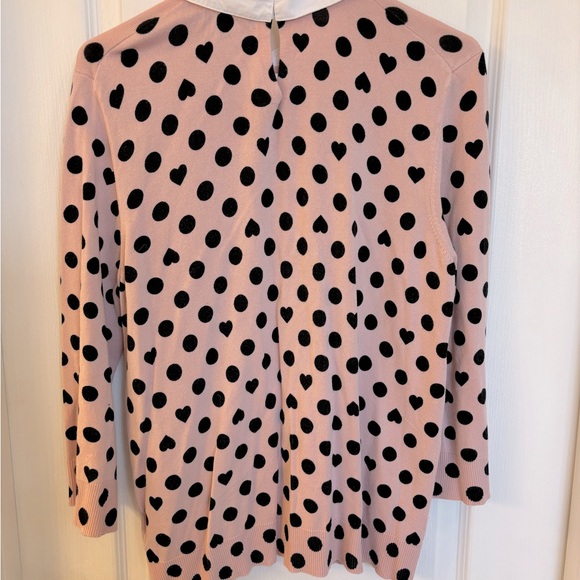 Ladies Cable & Gauge Pink w/Black Polka Dots Long Sleeve Light Sweater, Size XL - Picture 2 of 3
